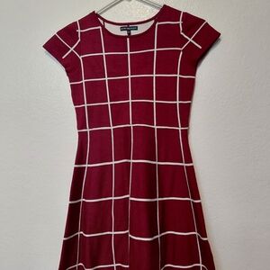 White House Black Market Burgundy & White Windowpane Mini Dress